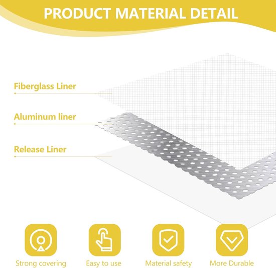 12x Aluminium Gaas Reparatiepatches voor Gipsplaat - Zelfklevende Set voor Muur- en Plafondgaten — afbeelding 4