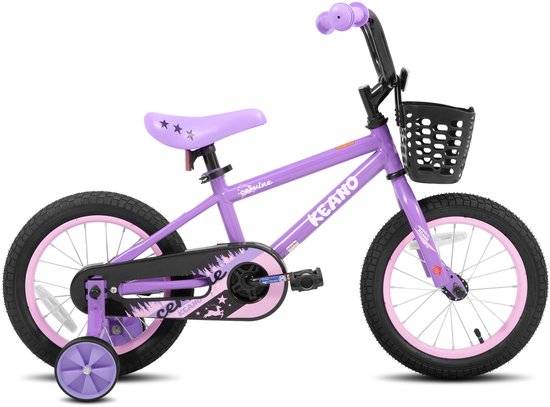 KEANO Cervine Stoere Kinderfiets - 14 Inch - Voor Jongens & Meisjes (2-4 Jaar) - BMX Stijl - Met Zijwieltjes & Mandje - Paars - Geschikt voor buitenactiviteiten in de lente — afbeelding 5