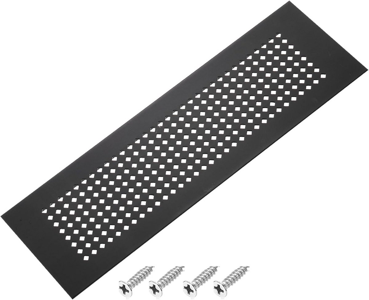 Ventilatierooster Zwart voor Kastdeur en Raam - Aluminium Sierrooster met Schroeven