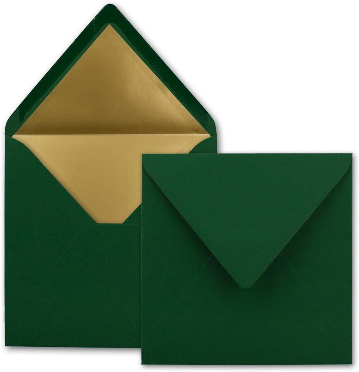 75 Vierkante Enveloppen Donkergroen 15,5x15,5 cm Luxe Goudkleurige Voering