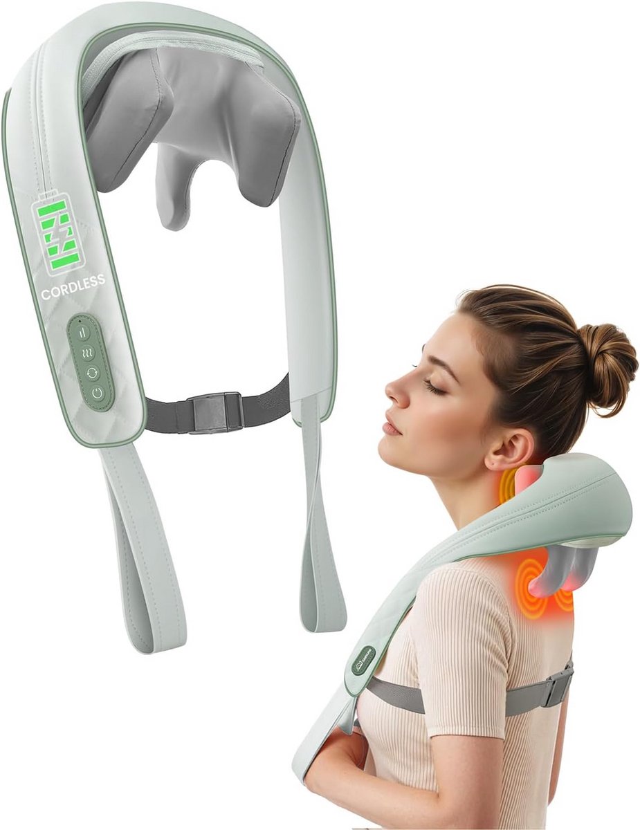 Draadloos Nek- en Schoudermassageapparaat met Warmte voor Pijnverlichting