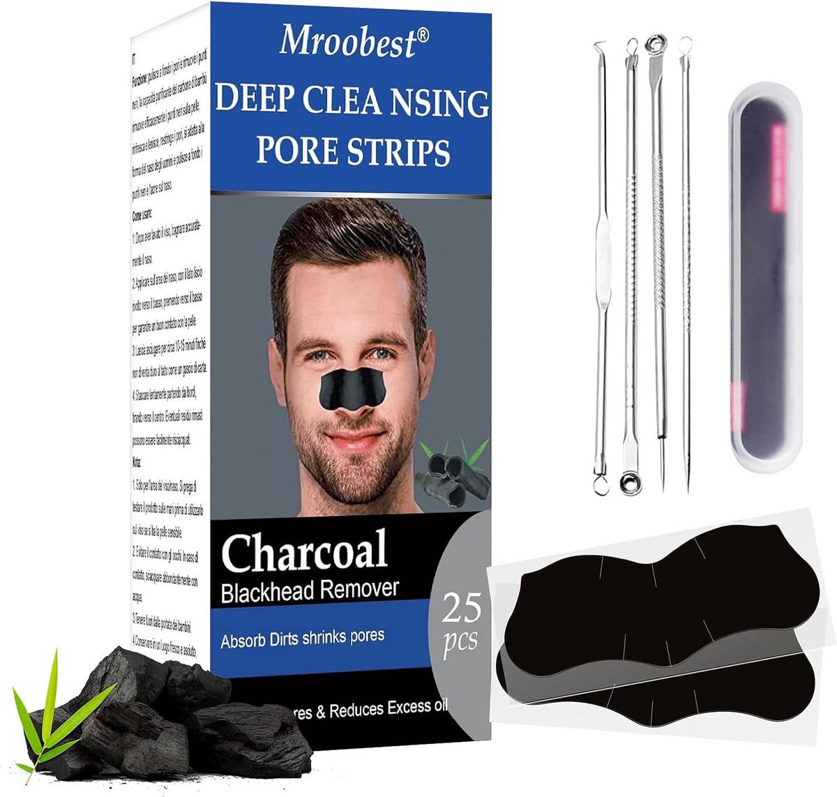 Poriën Reinigende Neusstrips met Actieve Kool voor Mee-eters - 25 Stuks