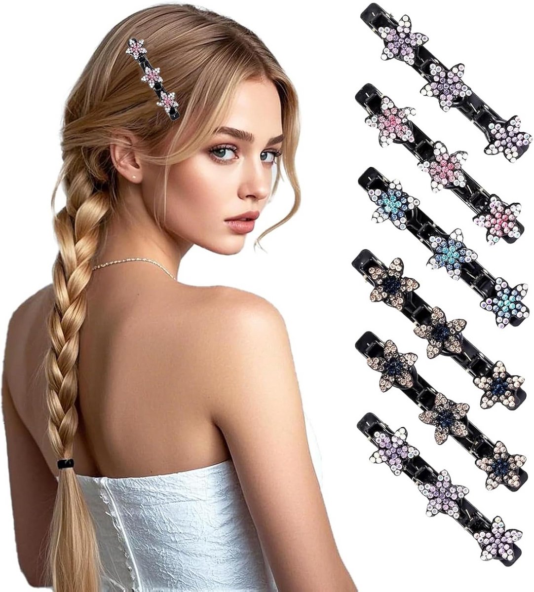 Set van 6 Kristallen Haarspelden met Strass Steentjes voor Vrouwen en Meisjes