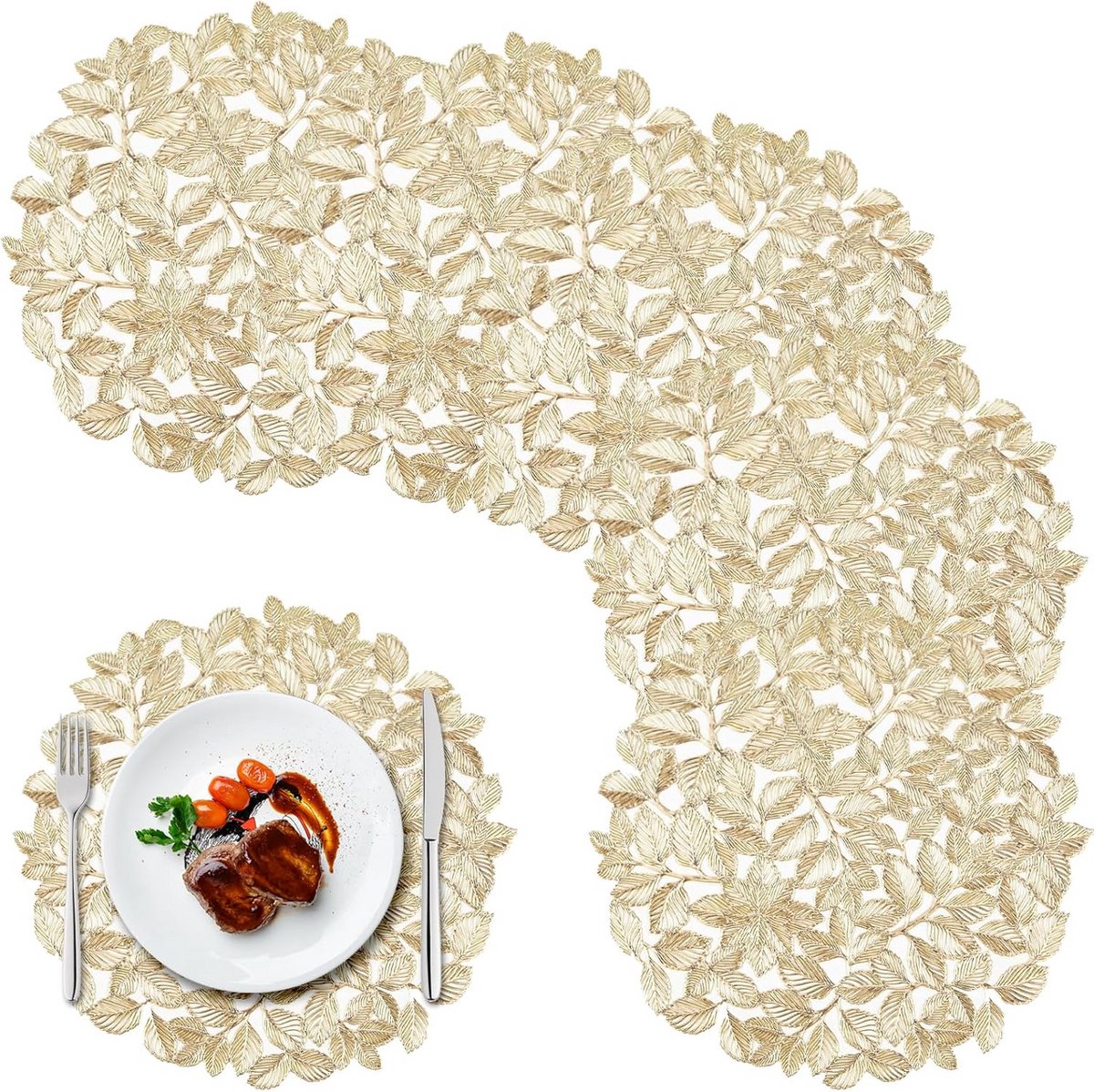 Set van 12 Gouden Placemats en 6 Onderzetters - Hittebestendig en Wasbaar