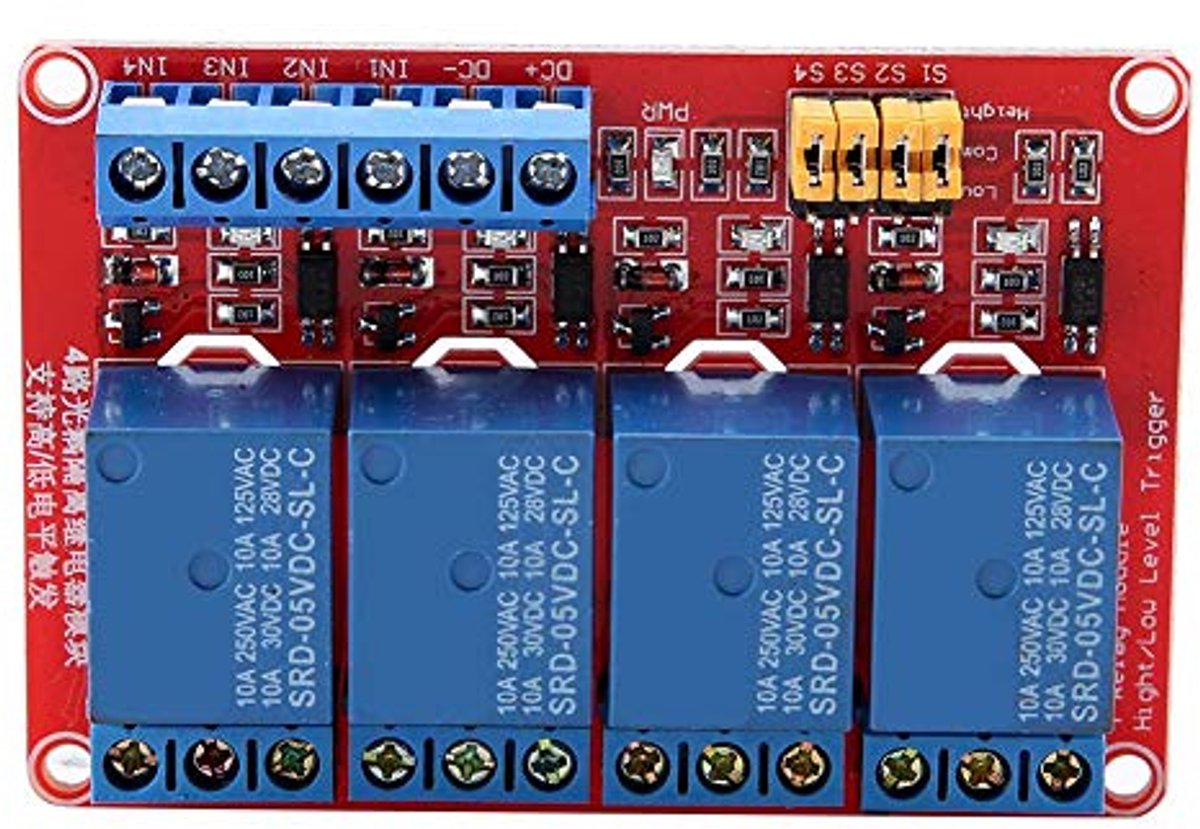 4-Kanaals Optokoppel Relaismodule - Hoog- en Laag Trigger - 5V, 12V, 24V