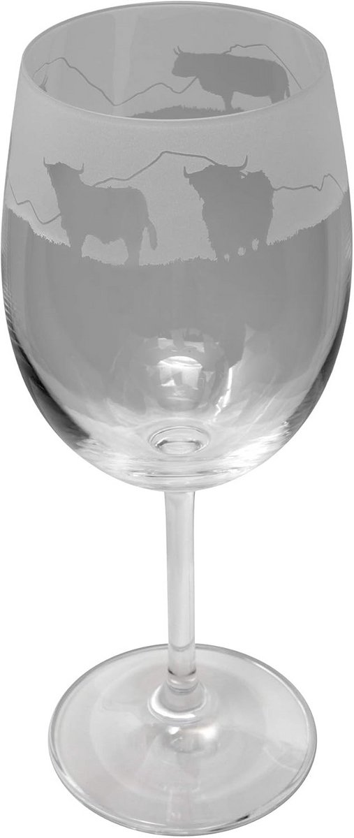 Set van 2 Wijnglazen met Highland Cattle Opdruk - 35cl