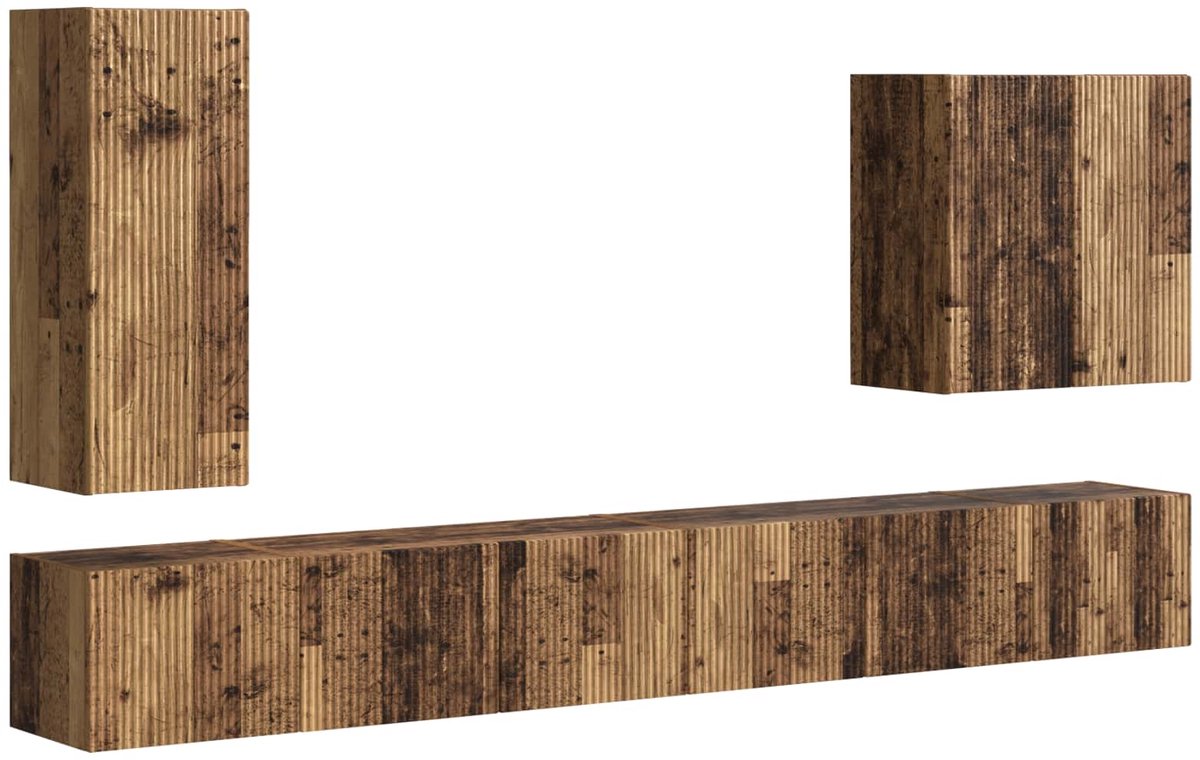 vidaXL - Tv - Wandkast - Set - Wandgemonteerd - 6 - pcs - Oud - Hout
