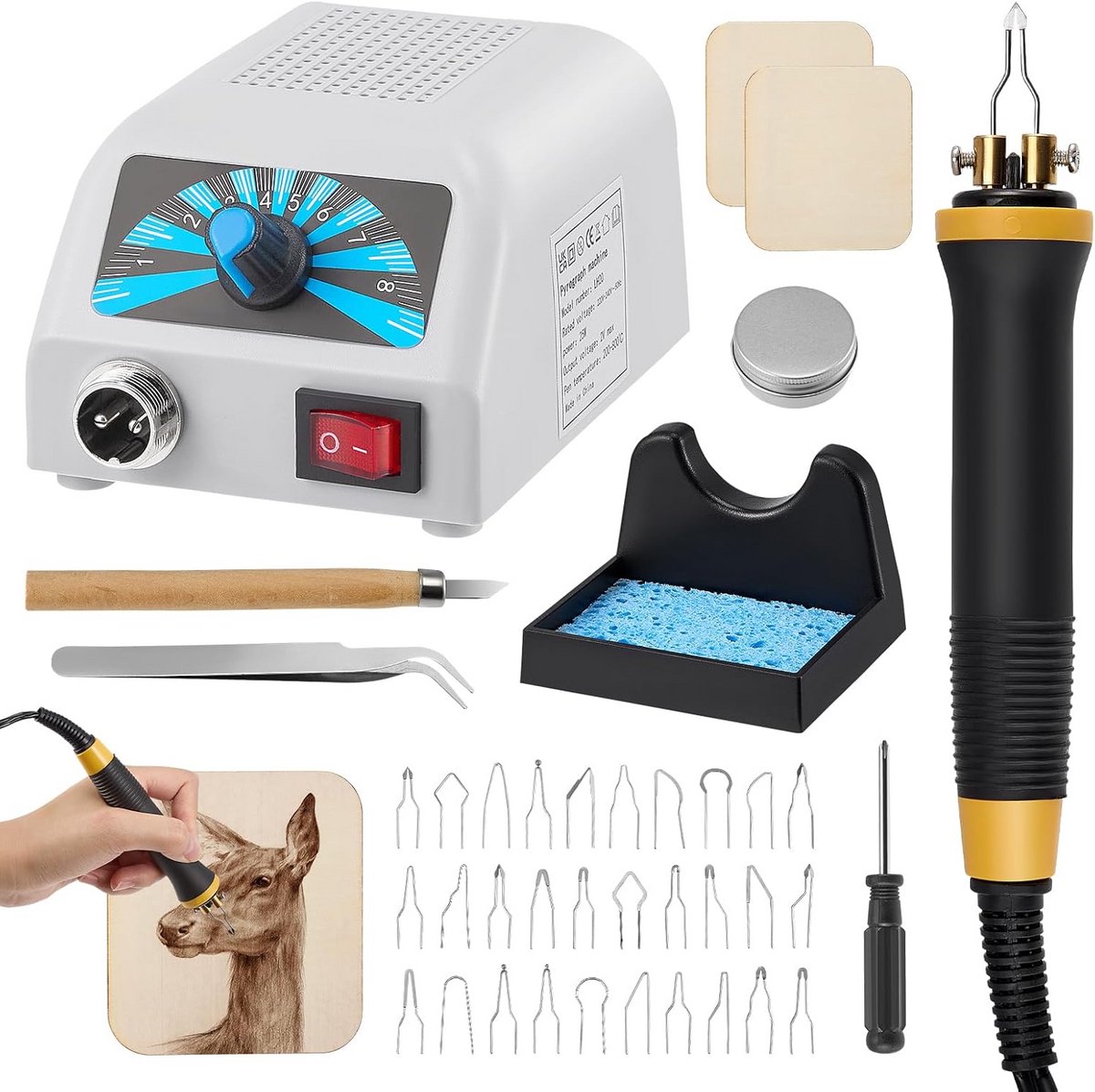 Pyrografieset Houtverbranding Deluxe met Temperatuurcontrole en 30 Punten