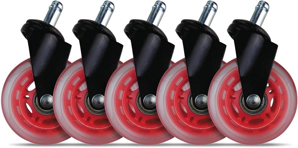 Set van 5 Zachte Wielen voor Bureaustoel en Gamingstoel - 75mm Rubber Zonder Krassen
