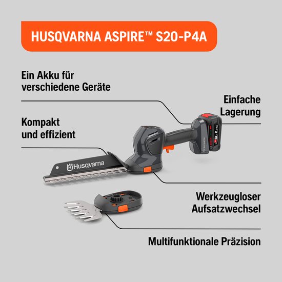 Husqvarna Accu gras- en struikschaar Aspire S20-P4A 18V met struikmes 220 mm en grasmesschaar 130 mm (incl. accu & oplader) van Husqvarna — afbeelding 5