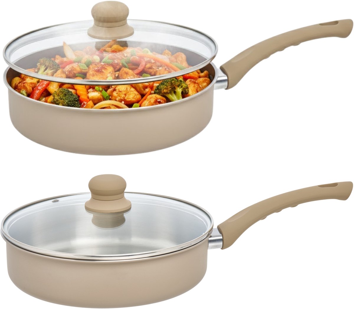 5Five braadpan Paris - 2x - D28 cm - RVS - aluminium - beige/zilver - pannen - alle warmtebronnen