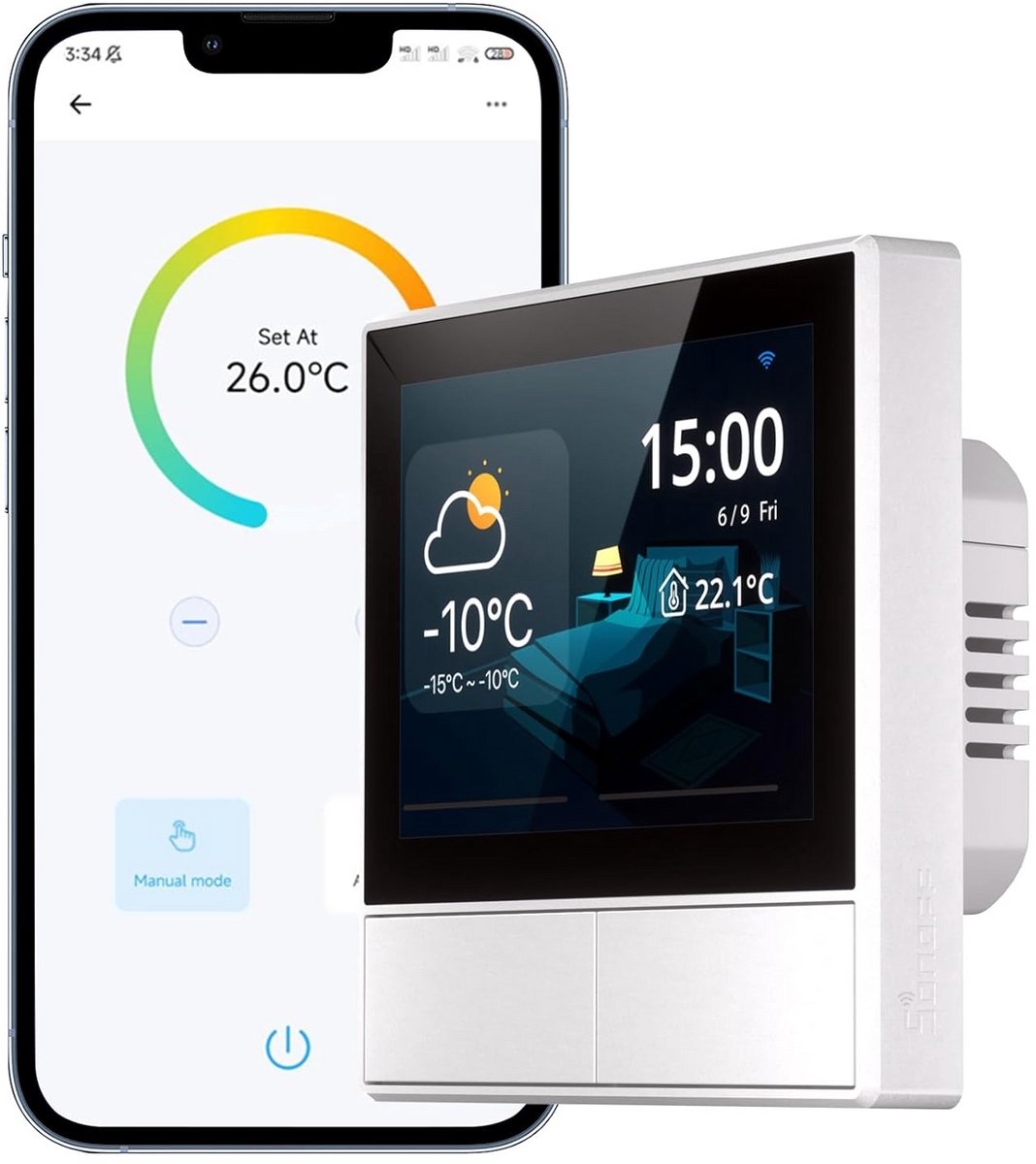 Slimme WiFi Wandpaneel Schakelaar met Thermostaat Functie - 2 Groepen