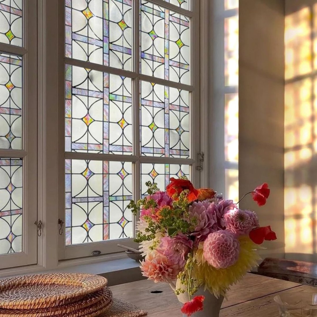 NBAP® Raamfolie Glas in Lood - Zelfklevend - Antieke Look - Paars