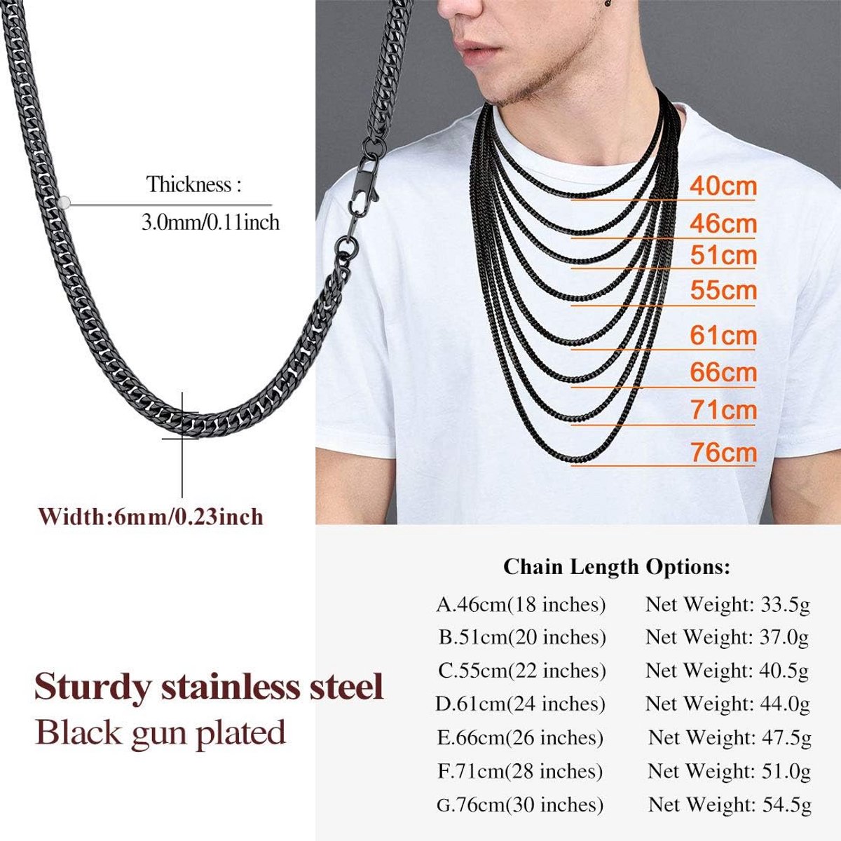 Cubaanse Schakelketting voor Heren - RVS, Diverse Maten en Lengtes