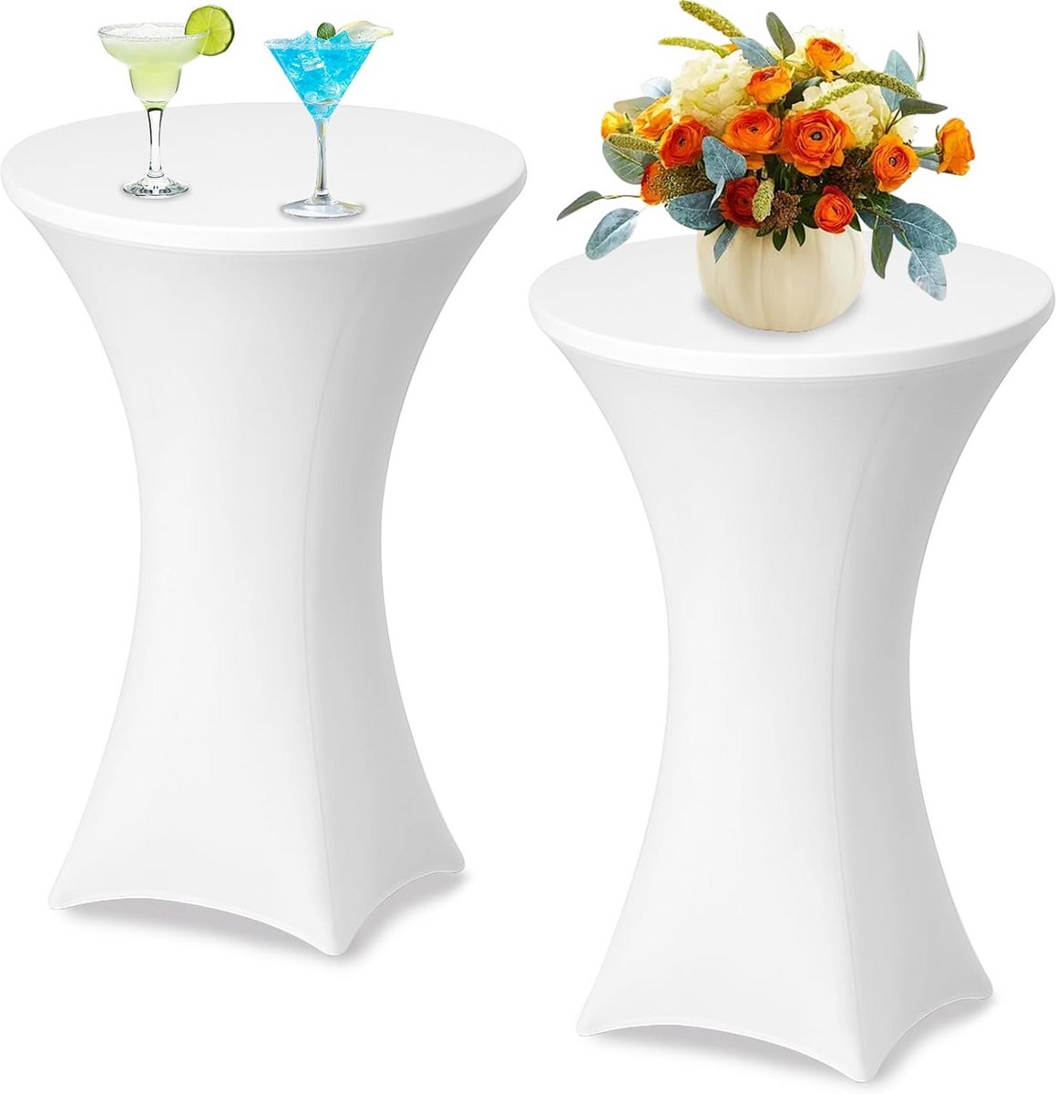 Hoogwaardige Elastische Bistrotafelhoezen Wit - 2 Stuks voor Feest en Cocktail (80x110 cm)