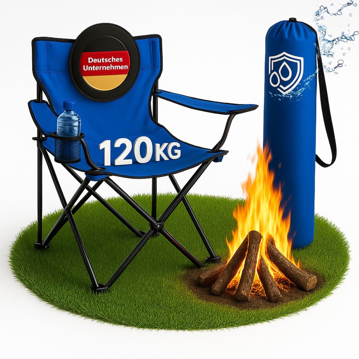 Coemo opvouwbare campingstoel draagbare klapstoel 2,2 kg met rugleuning, stalen frame, bekerhouder & draagtas – Weerbestendige klapstoel voor camping, festivals & tuin - Blauw