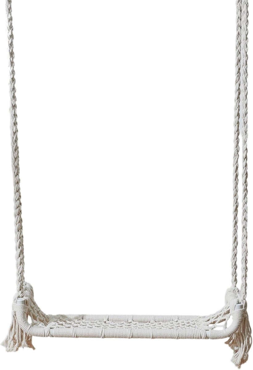 Macramé Hangstoel voor Binnen en Buiten met Houten Frame