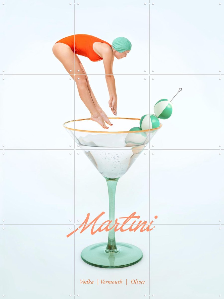 IXXI Martini, Paul Fuentes - 60 x 80 cm - Gratis ophangtool - Grote wanddecoratie en posters - Speels, Pop art, Digitale Kunst, Grafisch Ontwerp