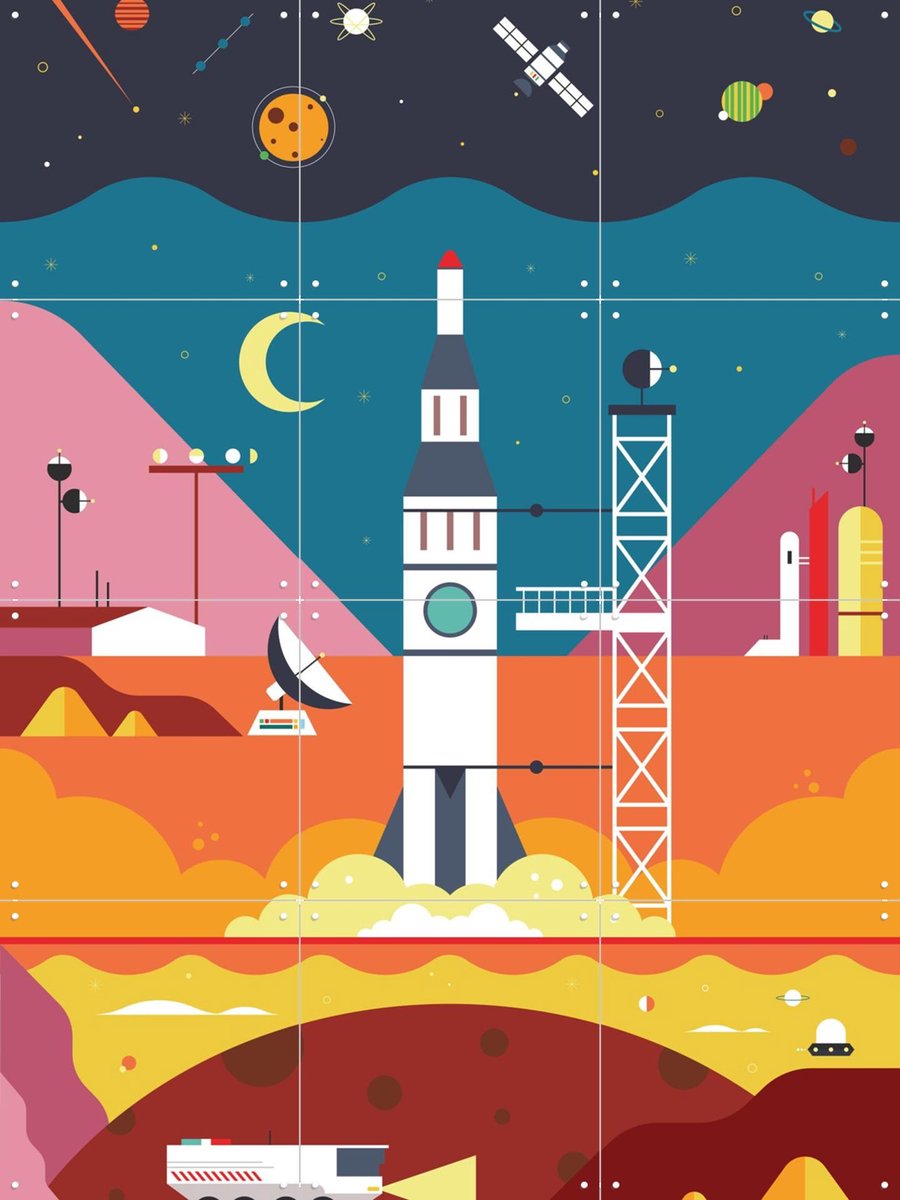 IXXI Rocket, Studio Kars + Boom - 60 x 80 cm - Gratis ophangtool - Grote wanddecoratie en posters - Grafisch Ontwerp, Speels, Geometrische Kunst