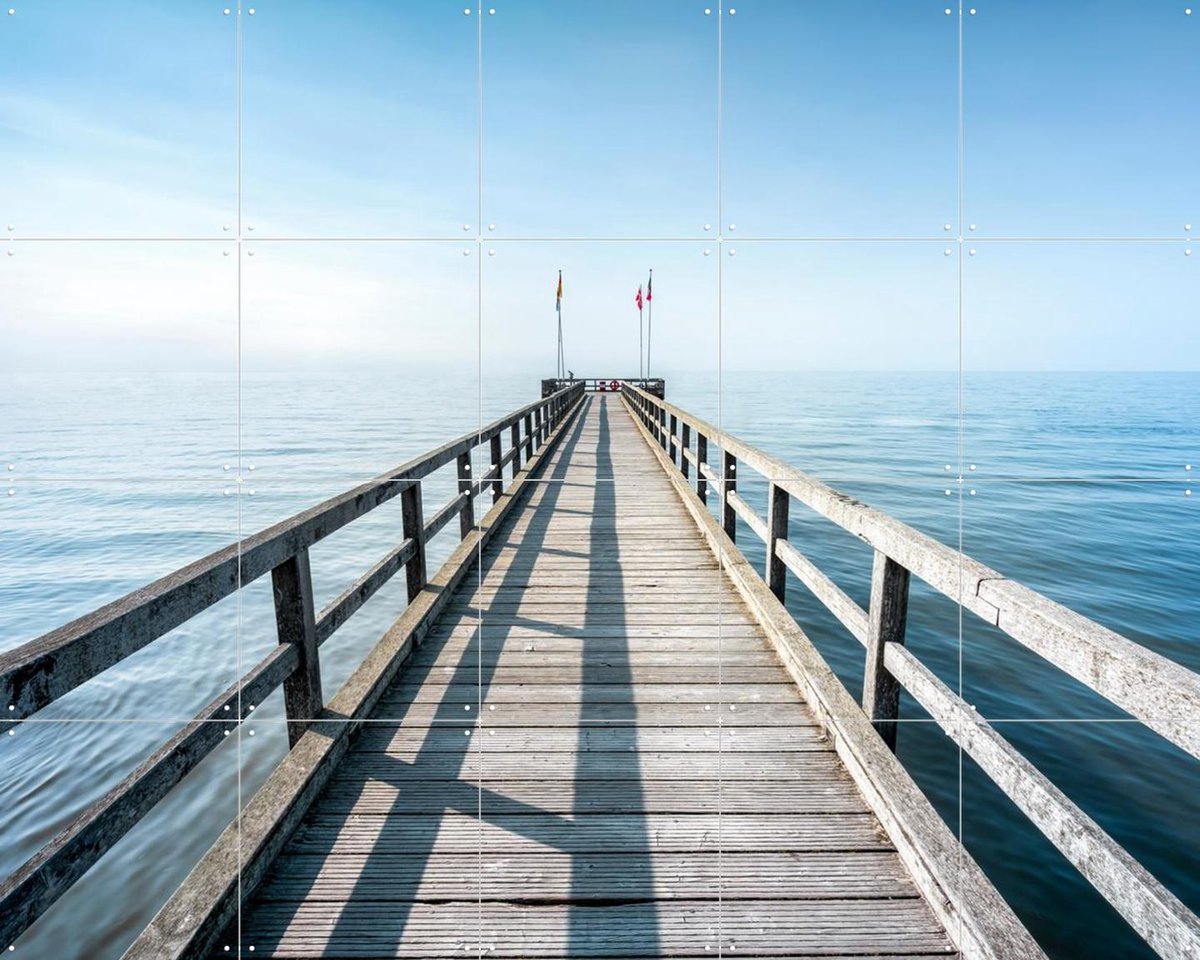 IXXI Wooden Pier at the Sea - Germany, Jan Becke - 100 x 80 cm - Gratis ophangtool - Grote wanddecoratie en posters - Fotografie, Kleurrijk, Natuur