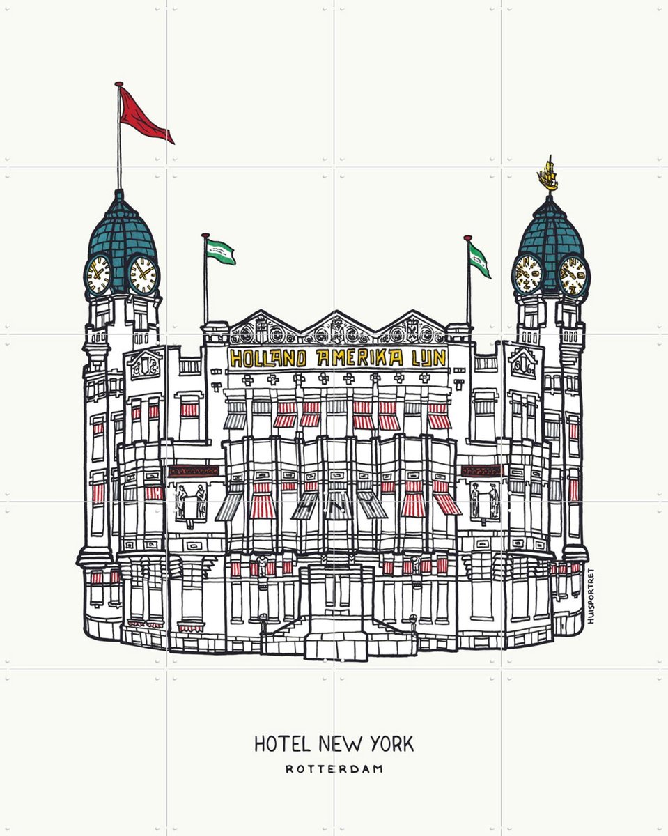 IXXI Hotel New York, Huisportret & Kunst in Kaart - 80 x 100 cm - Gratis ophangtool - Grote wanddecoratie en posters - Illustraties, Line art,