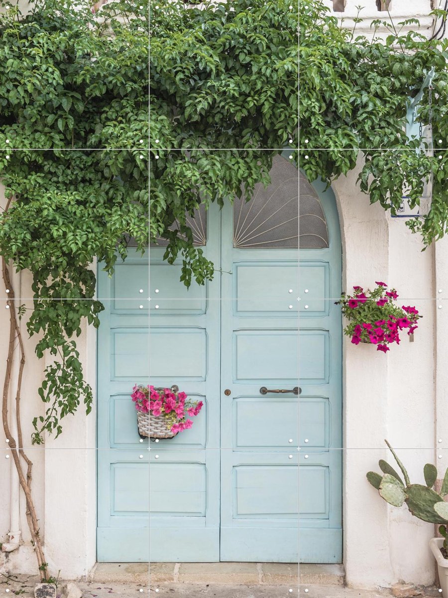 IXXI Botanical Blue Door In Italy, Photolovers - 60 x 80 cm - Gratis ophangtool - Grote wanddecoratie en posters - Realisme, Fotografie, Naturalisme