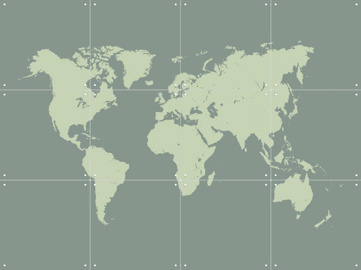 IXXI World Map olive, Kunst in Kaart - 80 x 60 cm - Gratis ophangtool - Grote wanddecoratie en posters - Grafisch Ontwerp, Minimalisme, Geometrische