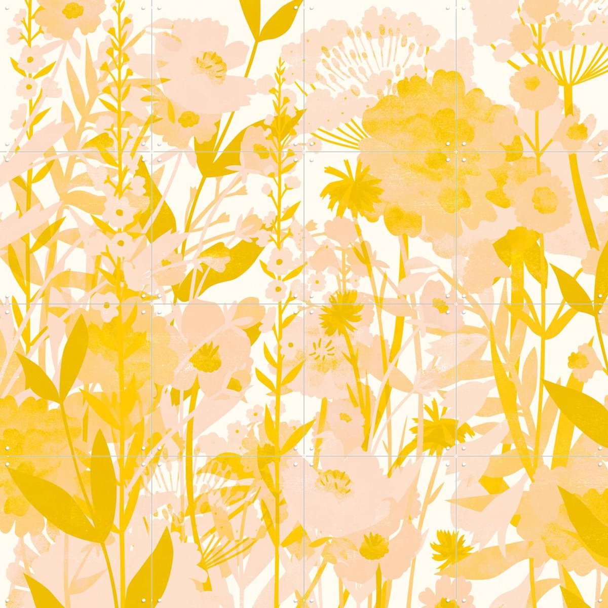 IXXI Flower Garden yellow, Lotte Dirks - 80 x 80 cm - Gratis ophangtool - Grote wanddecoratie en posters - Illustraties, Kleurrijk, Planten, Natuur
