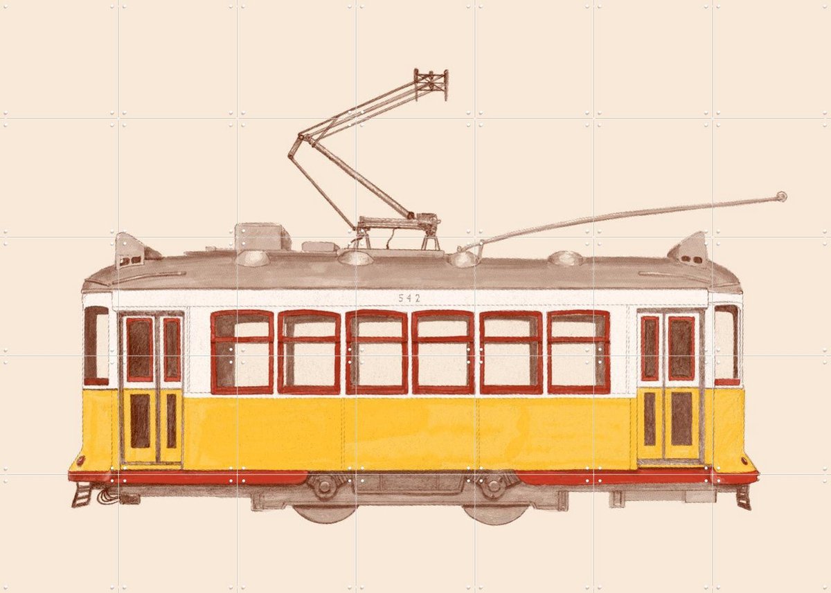 IXXI Lisbon Tramway, Florent Bodart - 140 x 100 cm - Gratis ophangtool - Grote wanddecoratie en posters - Illustraties, Vintage, Gang, Woonkamer