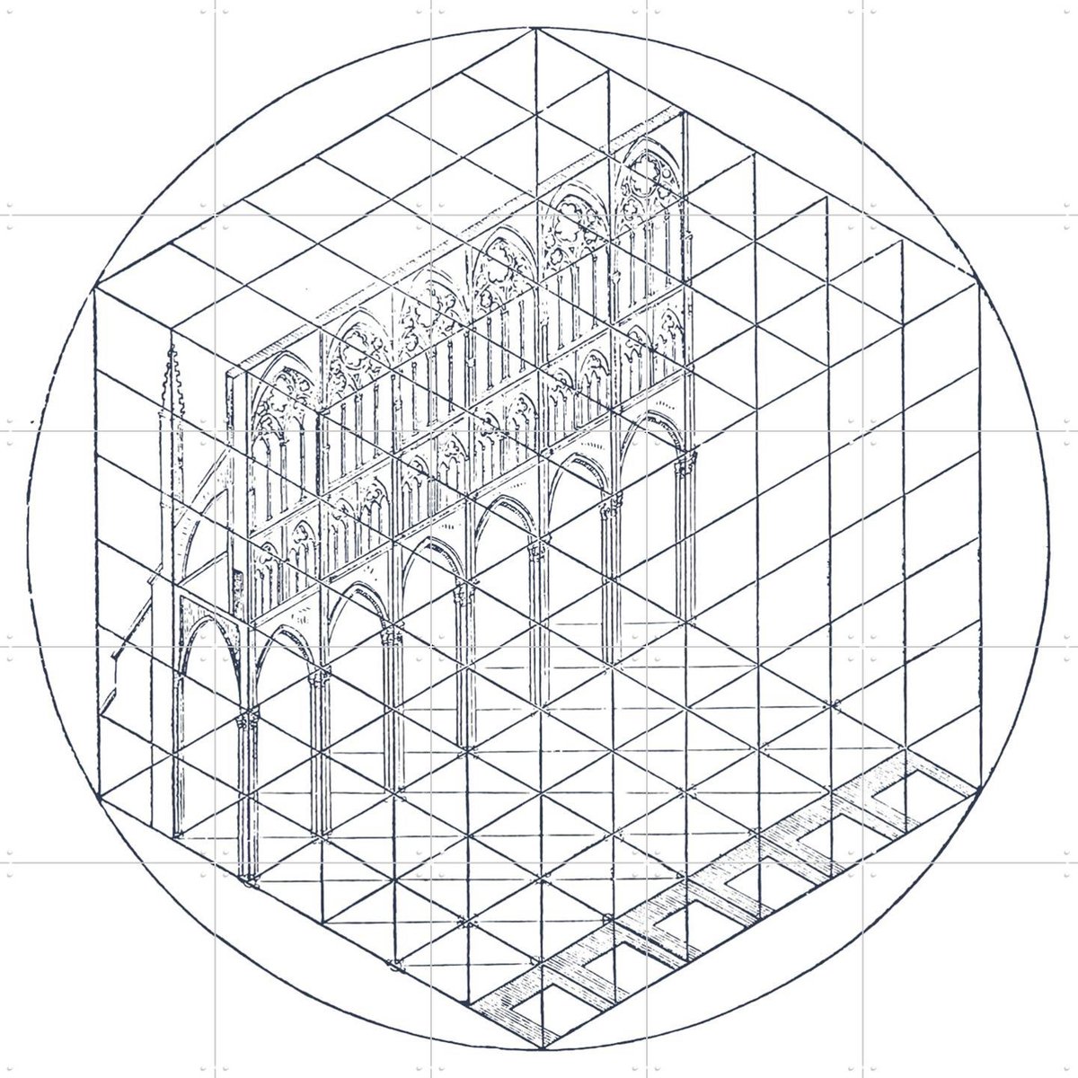 IXXI Facade, Aster Edition - 100 x 100 cm - Gratis ophangtool - Grote wanddecoratie en posters - Technische Tekening, Illustraties, Line art