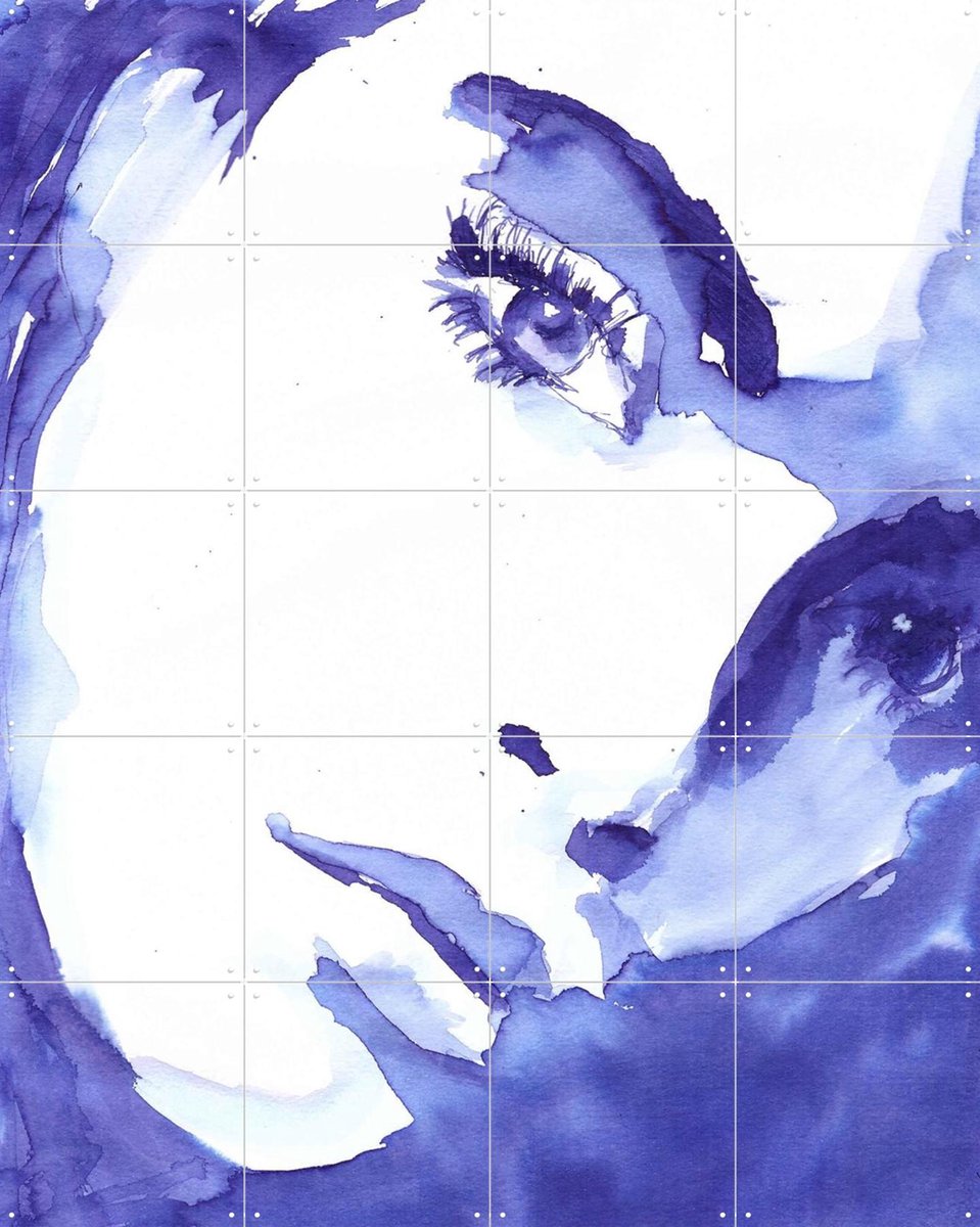 IXXI Indigo, Tiny Stories - 80 x 100 cm - Gratis ophangtool - Grote wanddecoratie en posters - Illustraties, Aquarel, Abstract, Gang, Woonkamer