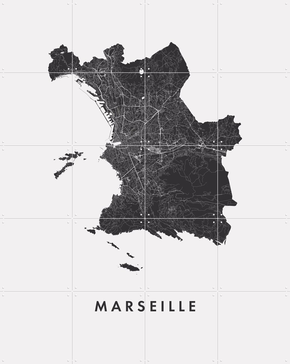 IXXI Marseille City Map, Kunst in Kaart - 80 x 100 cm - Gratis ophangtool - Grote wanddecoratie en posters - Line art, Grafisch Ontwerp, Minimalisme