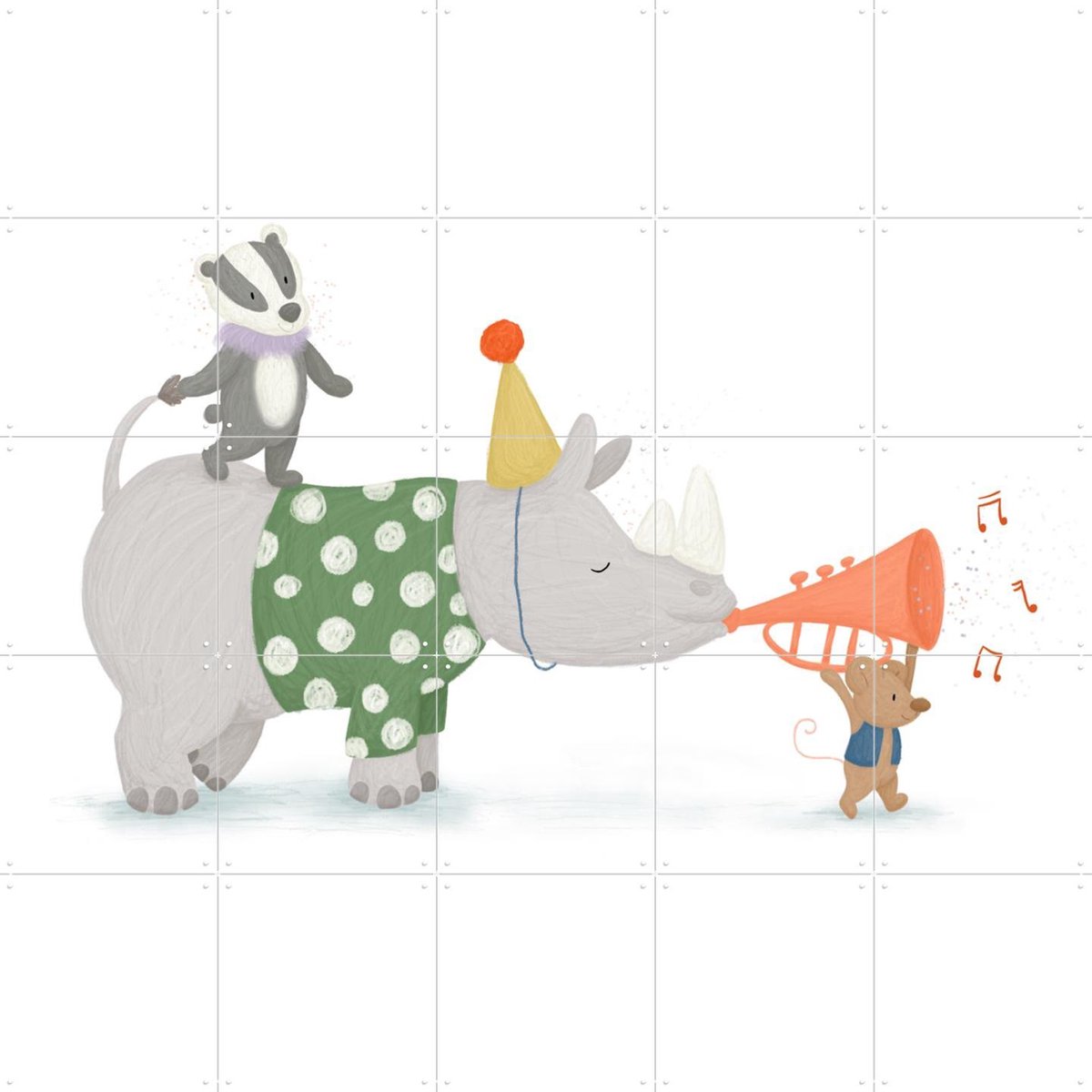 IXXI Rhino Party, Studio Phie - 100 x 100 cm - Gratis ophangtool - Grote wanddecoratie en posters - Cartoonesk, Fantasierijk, Illustraties, Speels