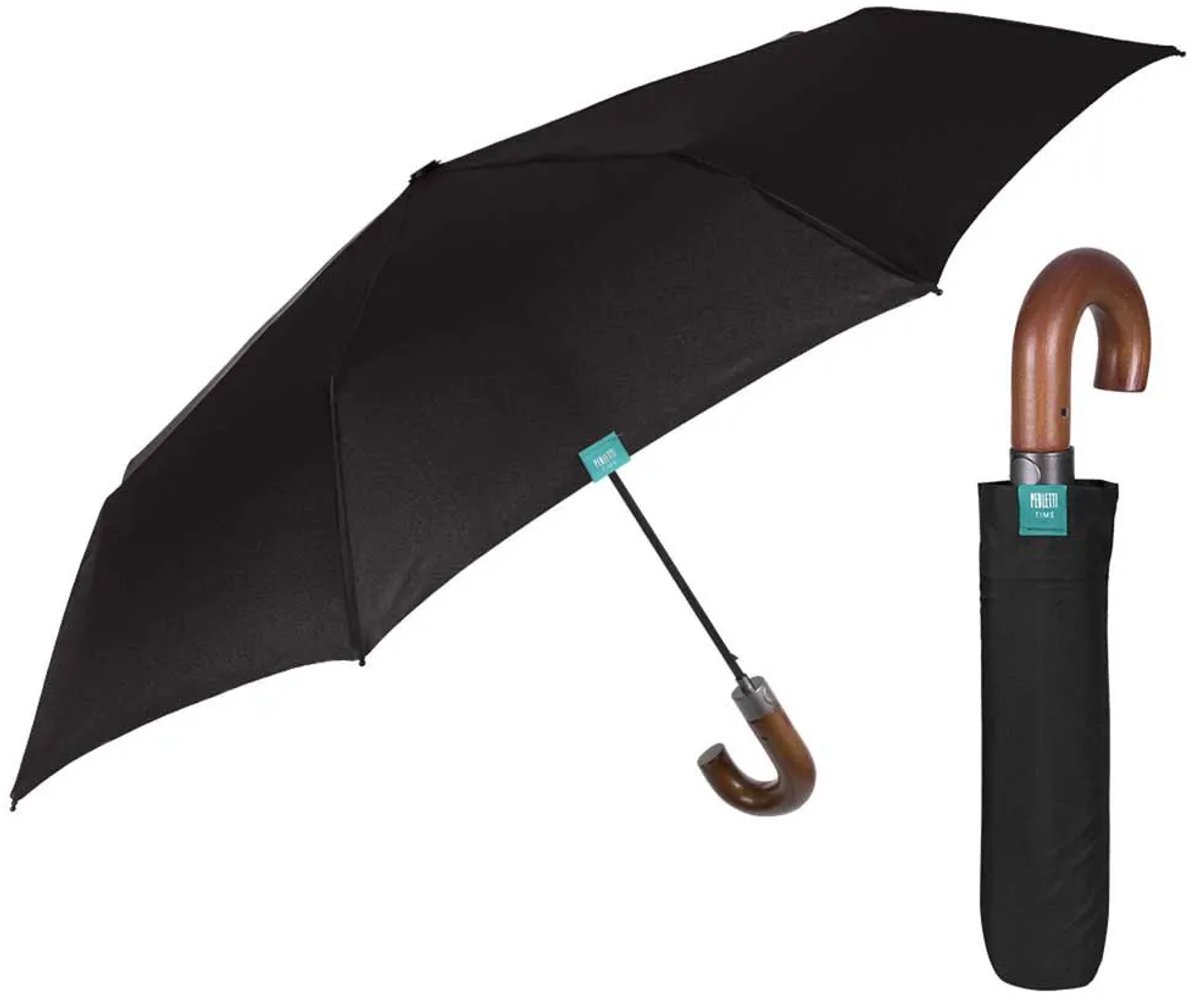 Perletti Automatische Paraplu Zwart, Opvouwbaar met Bruin Handvat & Hoes — cadeau in Sport & Outdoor - foto 5