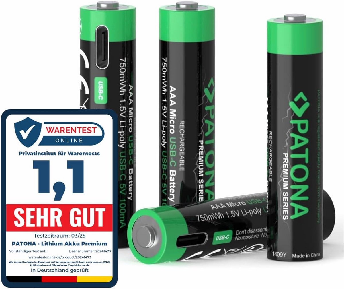 Oplaadbare AAA Batterijen met USB-C, 1.5V, Set van 4 stuks