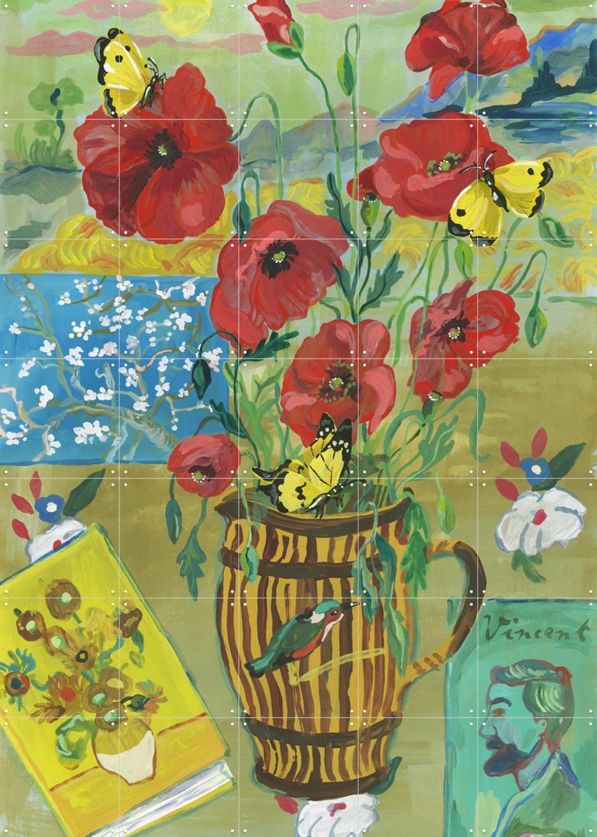 IXXI Vincent Flowers, Nathalie Lété & Van Gogh 21st Century - 100 x 140 cm - Gratis ophangtool - Grote wanddecoratie en posters - Klassiek, Kleurrijk