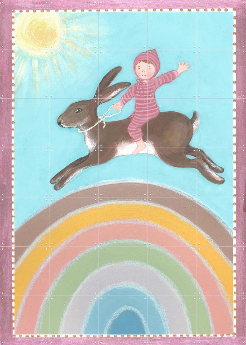 IXXI Haasje Over, Desirée van Hattem - 100 x 140 cm - Gratis ophangtool - Grote wanddecoratie en posters - Illustraties, Speels, Fantasierijk
