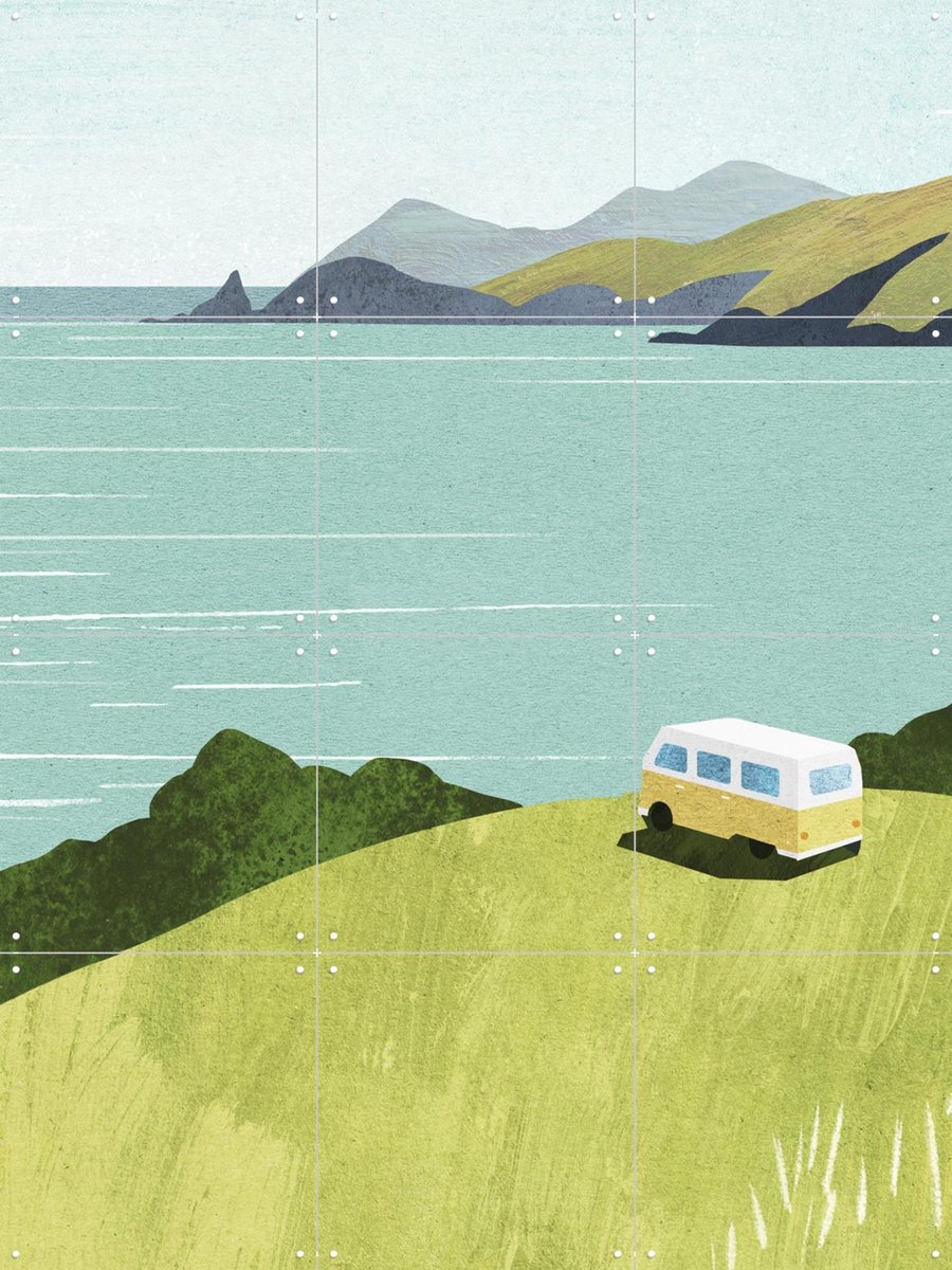 IXXI Van Life, Henry Rivers - 60 x 80 cm - Gratis ophangtool - Grote wanddecoratie en posters - Illustraties, Kleurrijk, Zomer, Natuur, Landschappen