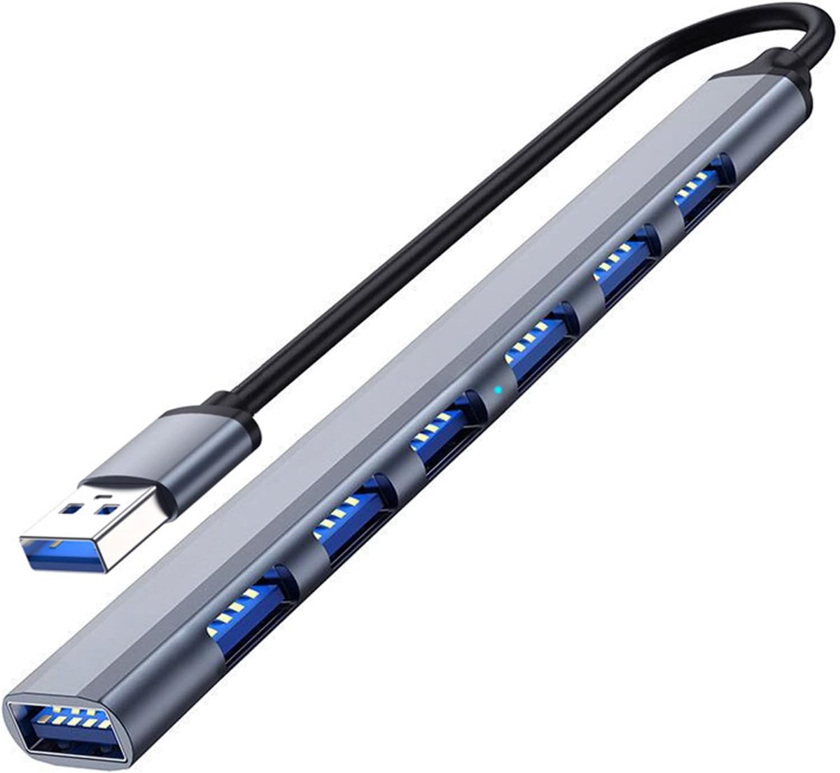 USB 3.0 naar USB 2.0/3.0 USB-hub, 7 poorten, zilvergrijs.