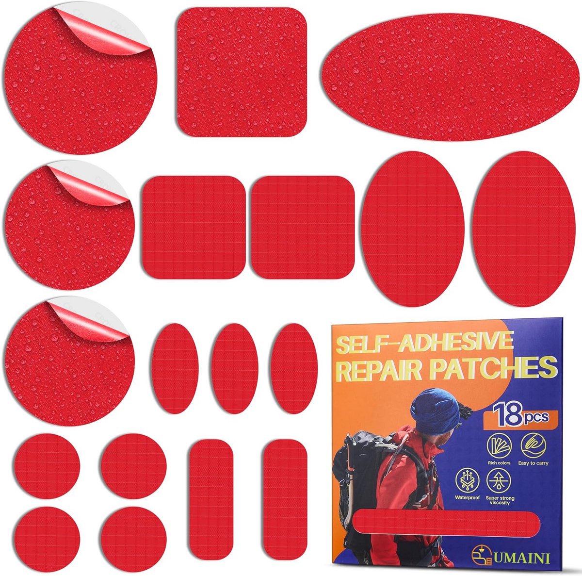 Zelfklevende Reparatiepatches voor Donsjassen en Tenten Nylon 18 Stuks Rood