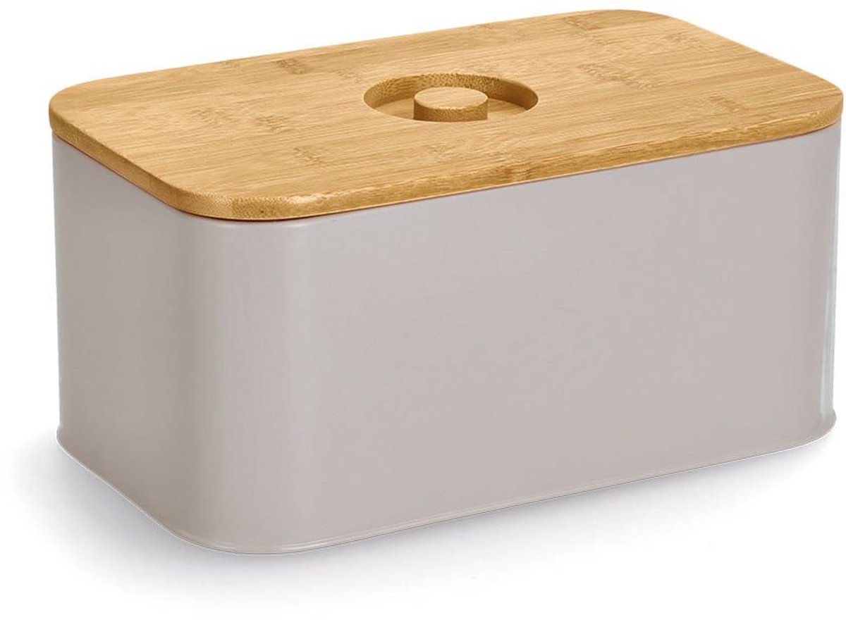 Zeller Broodtrommel - Metaal / Bamboe Deksel - Beige