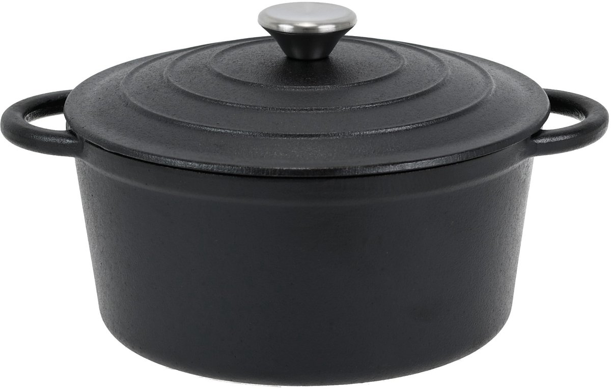 KRISBERG Gietijzeren Braadpan– 4,2L – Ø24cm - Pan met Deksel - Alle warmtebronnen