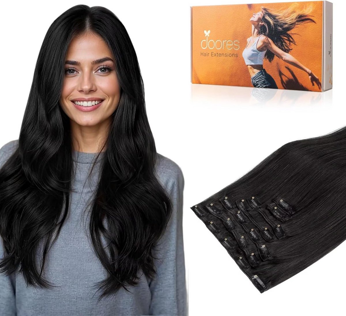 Echte Hair Extensions Clip-In 45 cm 120g Zijdezacht Recht 7 Delen Set