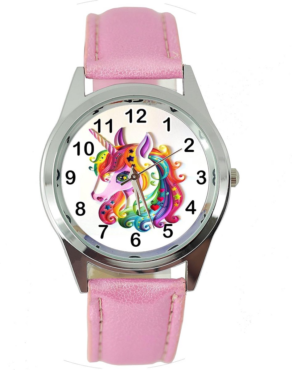 Unicorn Horloge Roze Leer Quartz Horloge