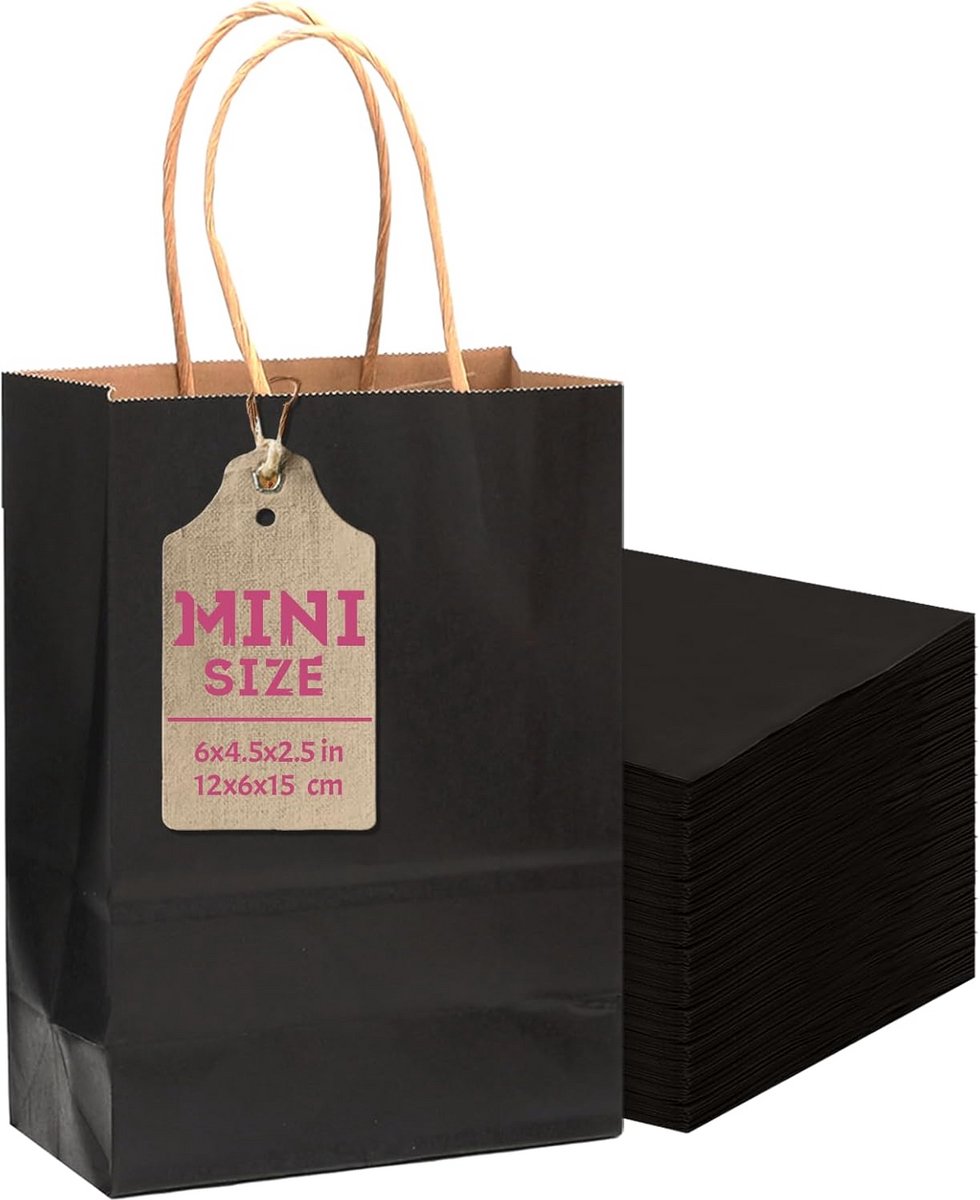 Set van 24 Zwarte Mini Cadeau- en Kraft Papieren Draagtassen