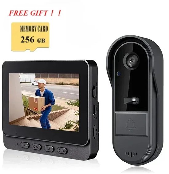 Deliqa video deurbel - met scherm - 4.3 inch / 2.4G - met SD-kaart 256 GB - zwart - twee weg intercom - handsfree - draadloos - IP65 van Merkloos — afbeelding 2