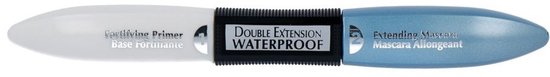 Dubbele mascara met aan de ene kant een witte primer en aan de andere kant een zwarte waterproof verlengende mascara.