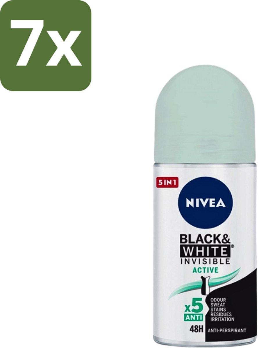 Nivea - Deodorant - Roller - Black & White Invisible - Active - 50 ml - Bulkverpakking - 7 stuks