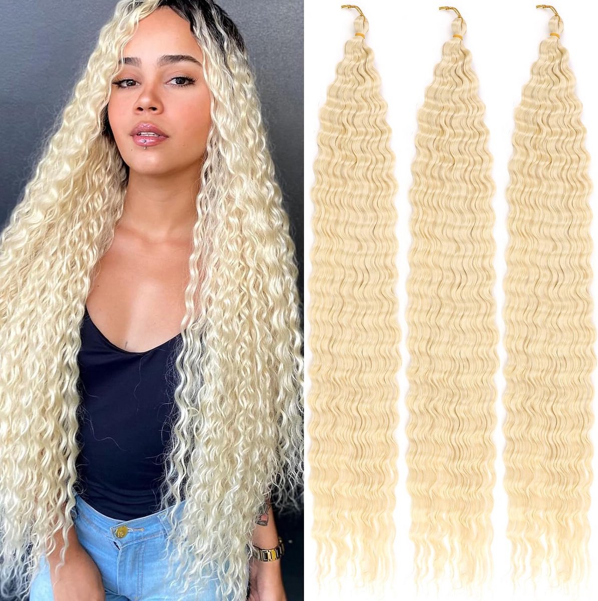 30 Inch Diepe Golf Haarextensions Synthetisch Krullend Vlecht Haar voor Zwarte Vrouwen
