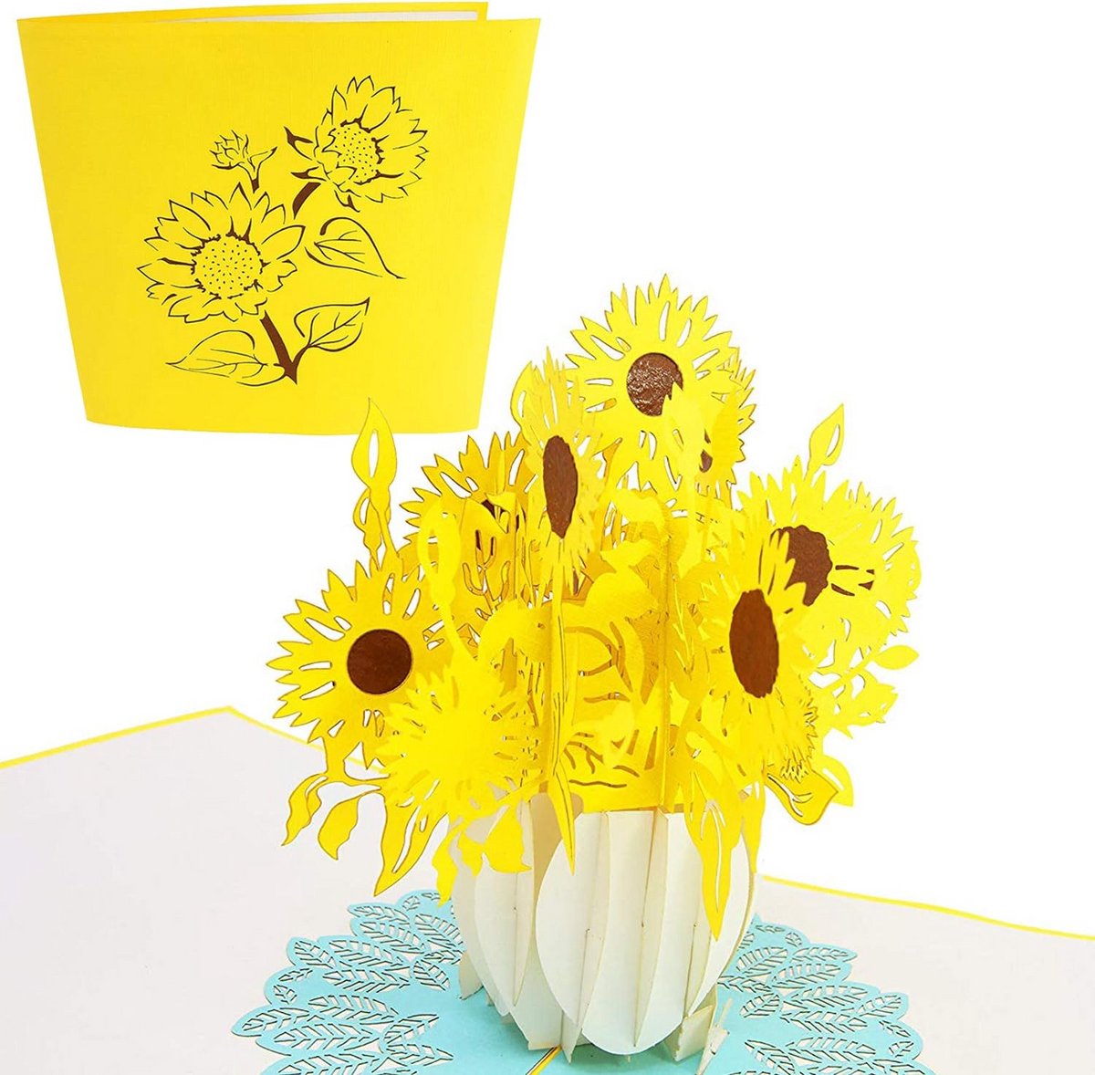 3D Pop-up Bloem Kaart met Zonnebloemen - Universele Wenskaart voor Moederdag, Verjaardag en Jubileum